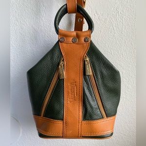 Valentina Pebbled Leather Forest Green & Tan Sling Bag/Backpack